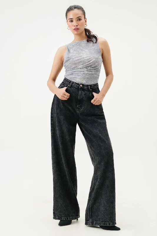 Black Asteroid Super Wide Flare Jeans