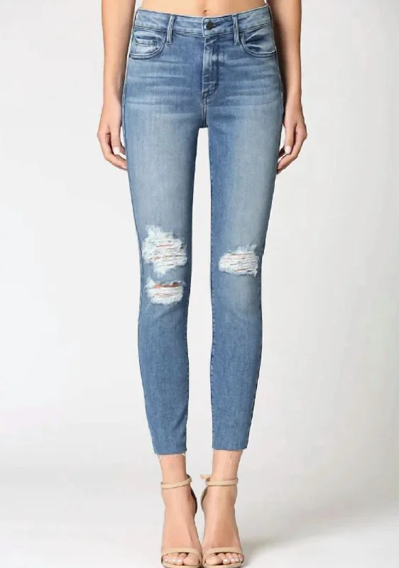 Renee Ripped Skinny Jeans In Medium Blue