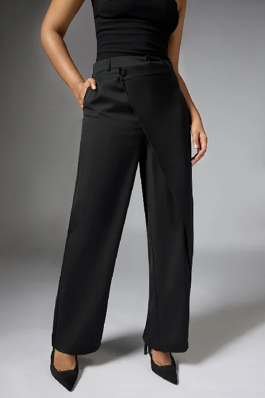 Onyx Black Wrap Front Korean Pants