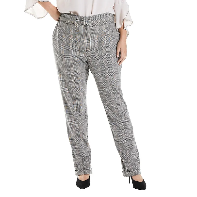 Estelle Womens Plus Glen Plaid Straight Leg Ankle Pants