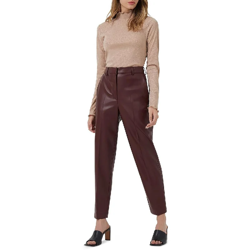 French Connection Womens High-Rise Faux Leather Trouser Pants