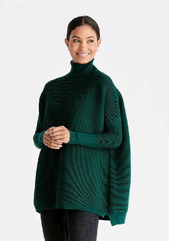 Paisie Roll Neck Cape Jumper in Dark Green