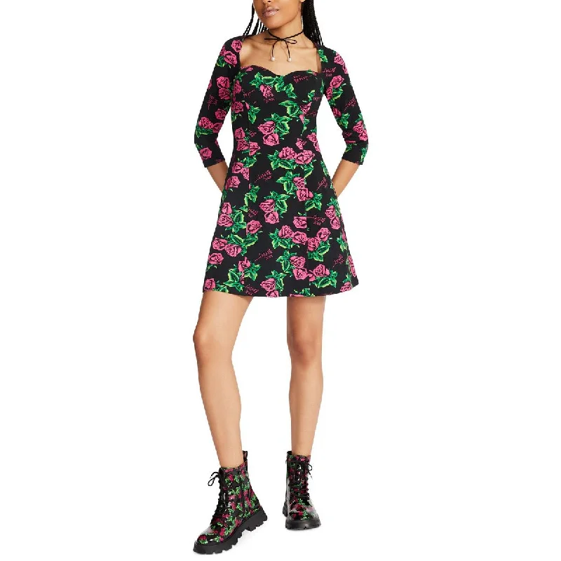 Betsey Johnson Womens Printed Mini Fit & Flare Dress