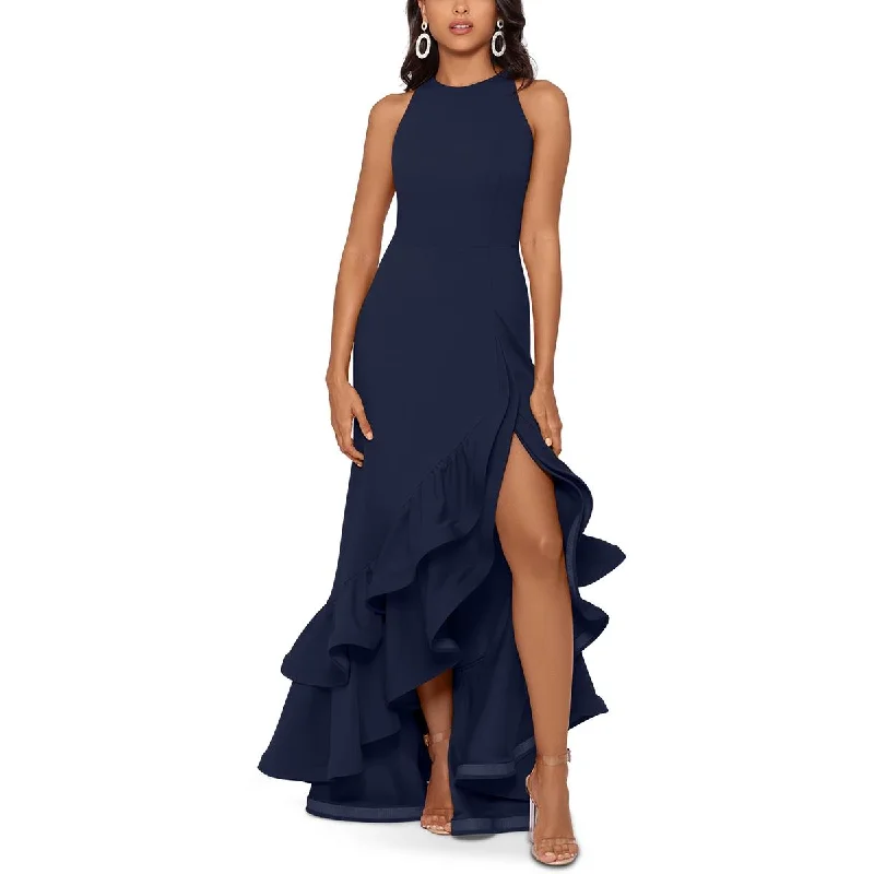 Betsy & Adam Womens Cascade Ruffle Sleeveless Evening Dress