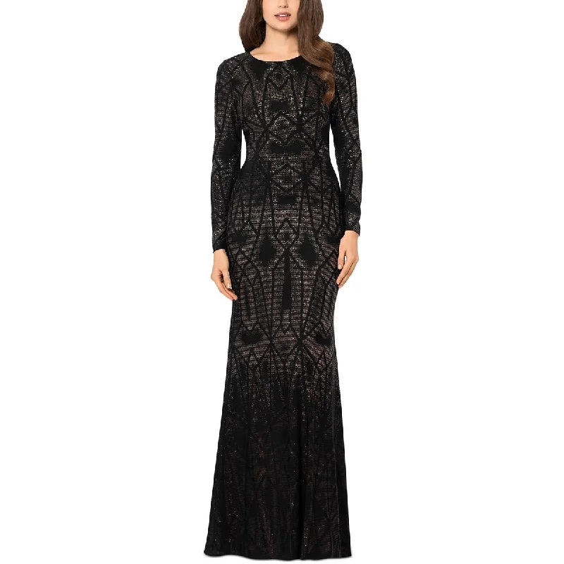 Betsy & Adam Womens Petites Maxi Long Sleeve Evening Dress