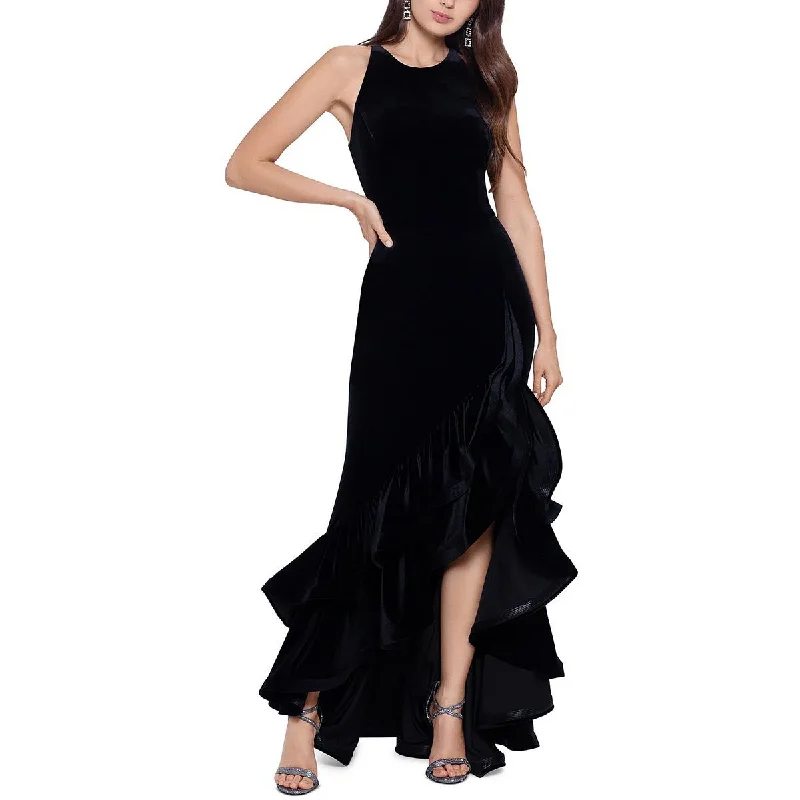 Betsy & Adam Womens Petites Velvet Sleeveless Evening Dress