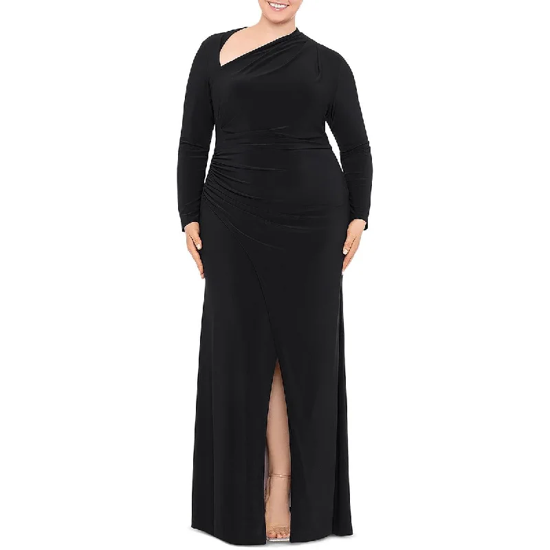 Betsy & Adam Womens Plus Asymmetric Maxi Evening Dress