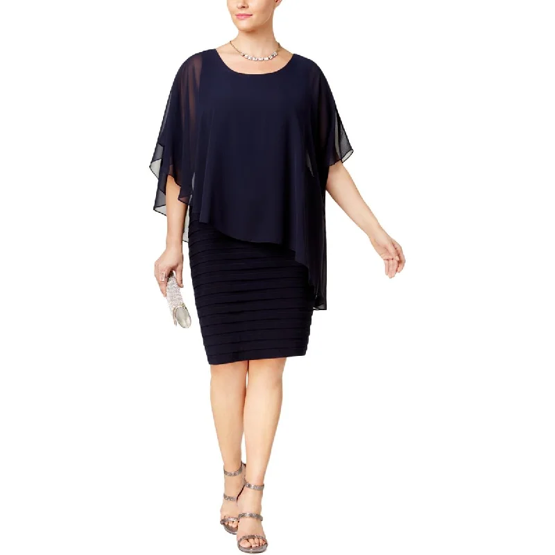 Betsy & Adam Womens Plus Chiffon Overlay Shutter Pleat Cocktail Dress