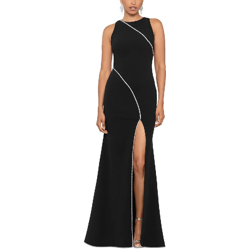 Betsy & Adam Womens Rhinestone Sleeveless Evening Dress