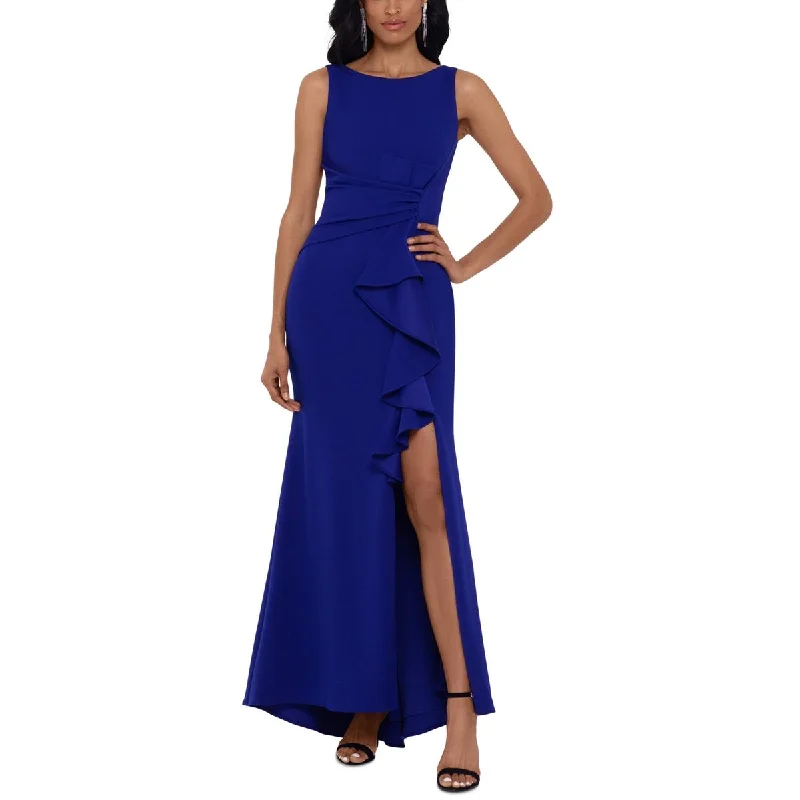 Betsy & Adam Womens Ruched Side Slit Evening Dress