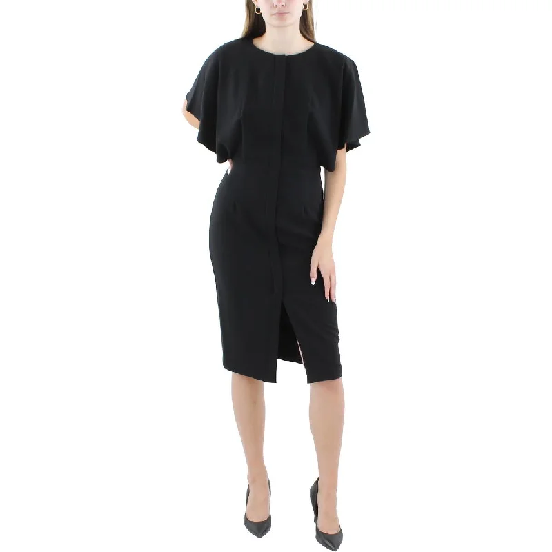 Black Halo Womens Knee-Length Flutter Sleeve Sheath Dress