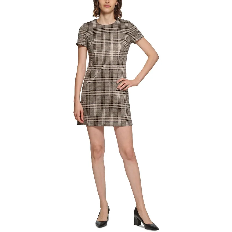 Calvin Klein Womens Petites Plaid Sheath Mini Dress