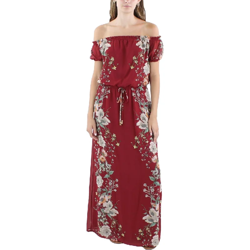 City Studios Womens Juniors Chiffon Floral Print Maxi Dress