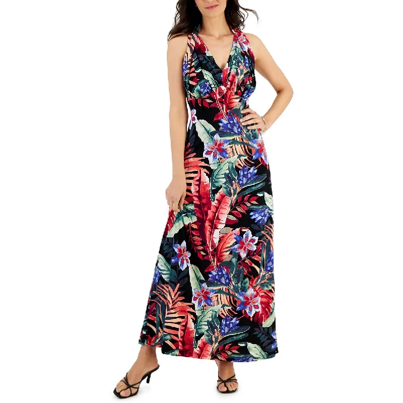 Connected Apparel Womens Floral Print Jersey Maxi Dress