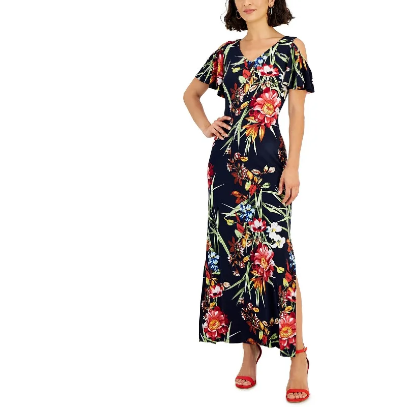 Connected Apparel Womens Petites Floral Print Maxi Maxi Dress