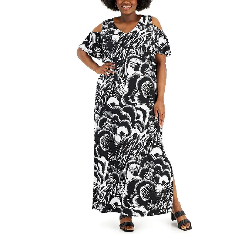 Connected Apparel Womens Plus Side Slits Long Maxi Dress