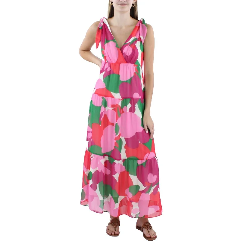 Donna Morgan Womens Printed Tea Length Maxi Dress