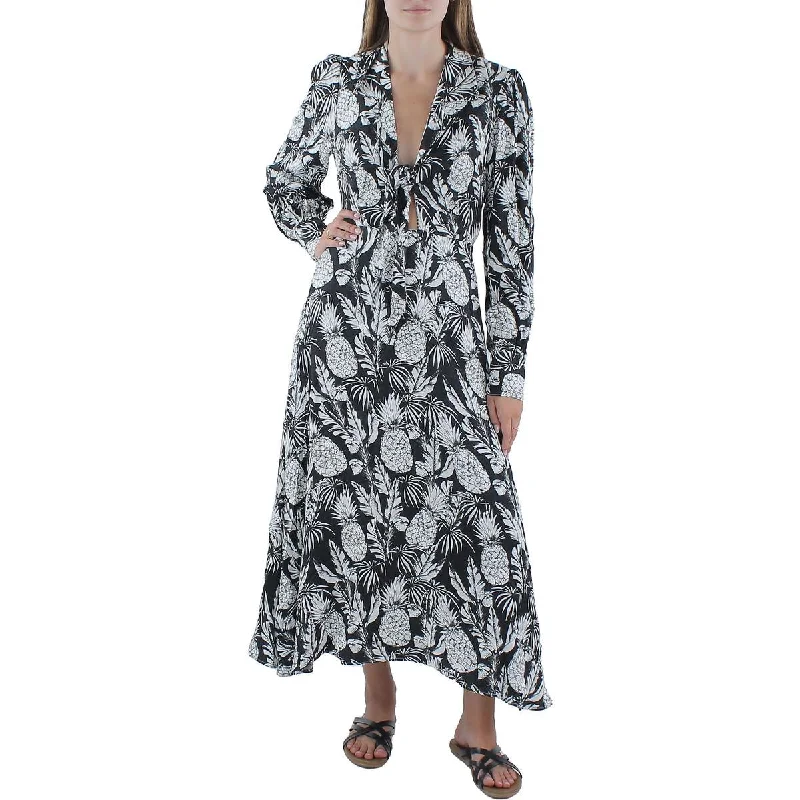 Elie Tahari Womens Tie Front Linen Blend Maxi Dress